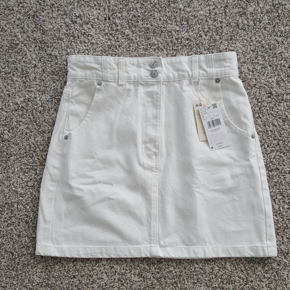 NEW MANGO Denim Skirt Pocket White Size M 100% cotton - Picture 9 of 16